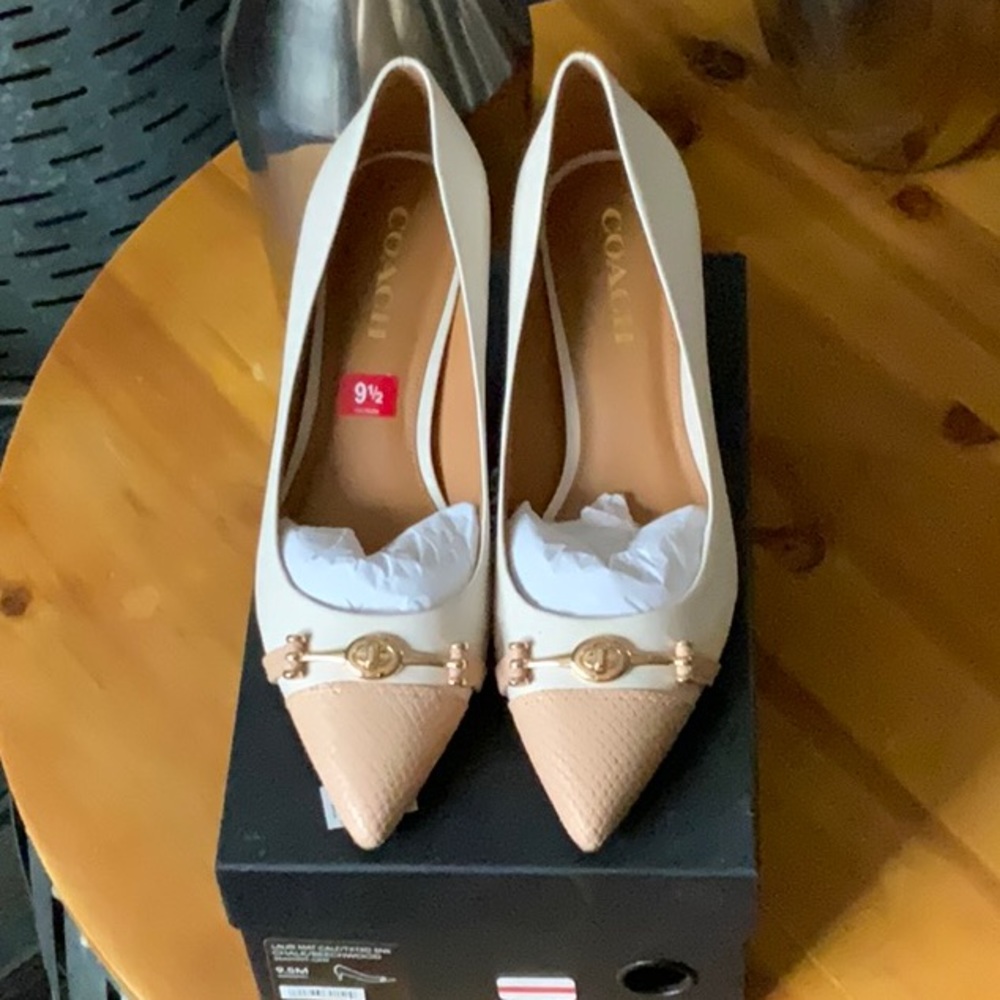 COACH: Lauri Mat Calf/Textured Snake Kitten Heels
